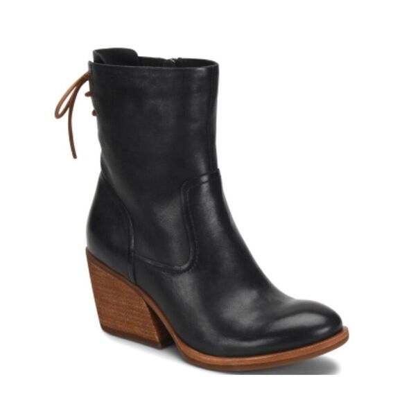 Kork Ease Black Leather Side Zip Tie Back boots Sz 9 - Picture 1 of 13